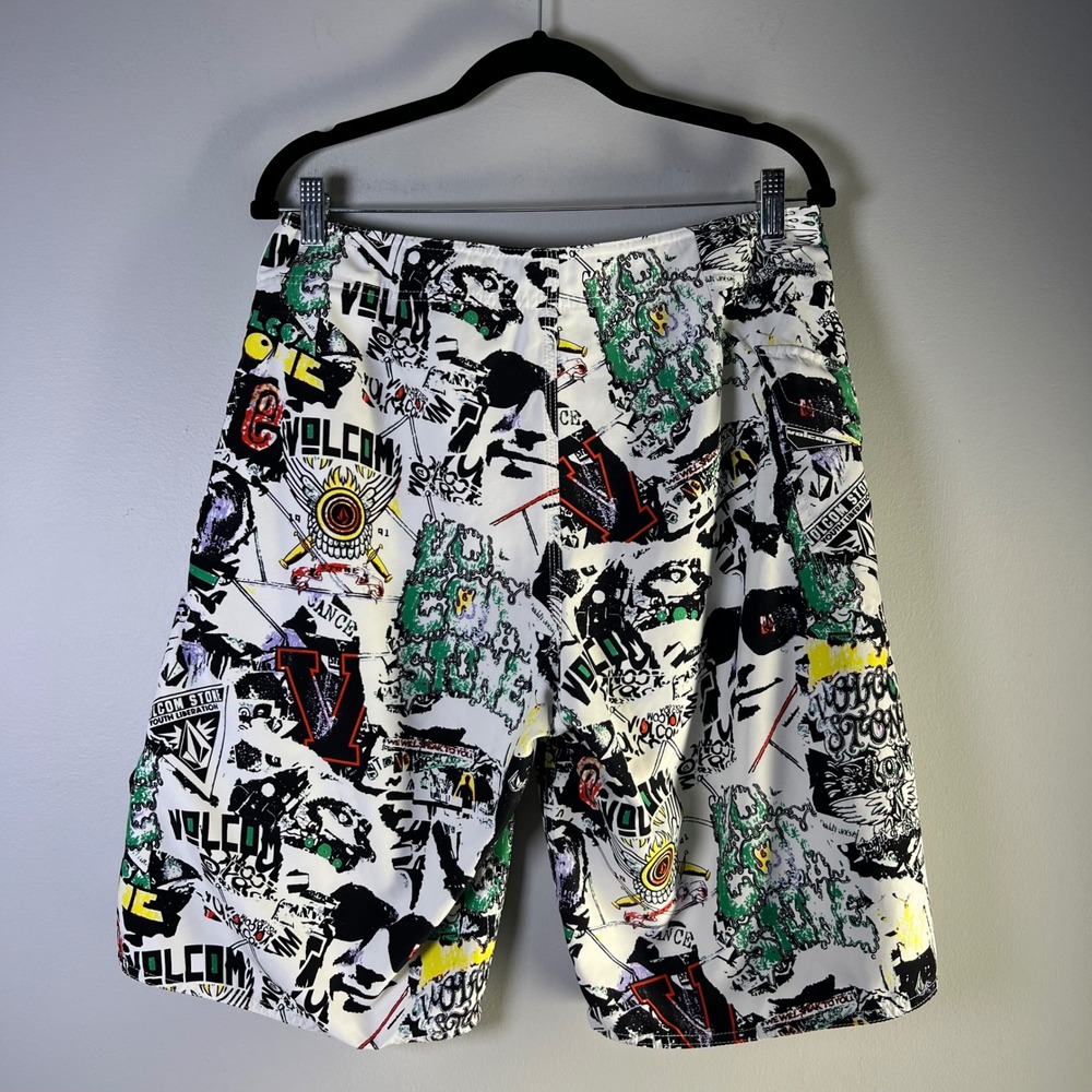 Volcom ModTech Mens Sz 33 Boardshorts Graffiti Print Swim Trunks Colorful Beach - Picture 8 of 16